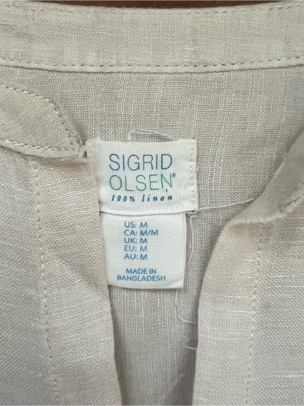 Sigrid Olsen 100% Linen Top Light Beige Taupe Button-Front Tunic Pockets Sz M - Picture 4 of 7